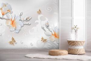 Malvis ® Tapeta Magnolie s motýly Vel. (šířka x výška): 144 x 105 cm