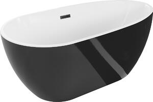 Mexen Eos, volně stojící vana 150 x 75 cm, bílá-černá, černý matný přepad, 52471507575-70