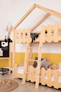 Domečková patrová dětská postel z masivního dřeva 90x200 cm v přírodní barvě Mila DMP Rozměr: 80x180 cm, Vstup do postýlky: Pravá