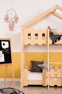Domečková patrová dětská postel z masivního dřeva 90x200 cm v přírodní barvě Mila DMP Rozměr: 80x160 cm, Vstup do postýlky: Levá