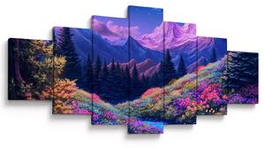 Obraz - Fialová krajina v úplňku (210x100 cm)
