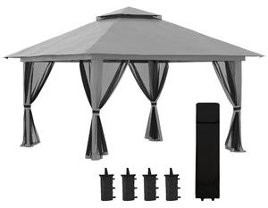 Outsunny Pavilon 4x4m Stabilní Zimní Pop-up Zahradní Pavilon s Dvoum Plochou Střechou, UV Ochrana 50+ Party Stan s 4 Bočními Zdmi a Pytli s Pískem pro