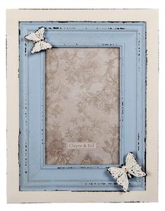 Krémovo-modrý fotorámeček s motýlem – 10x15 cm