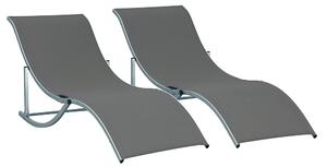 Outsunny 2dílná sada slunečních lehátek, zahradní lehátka, ergonomické hliníkové lehátko z textilénu, tmavě šedé 165 x 61 x 63 cm | Aosom