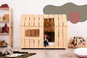 Domečková patrová dětská postel z masivního dřeva 90x200 cm v přírodní barvě Mila DMP Rozměr: 70x160 cm