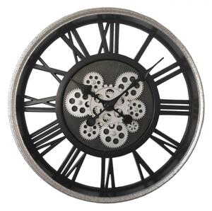 Stříbrno-černé hodiny s ozubenými kolečky Verrell – 51x8 cm