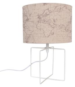 Bílá stolní lampa s béžovým stínidlem a mapou – 22x34 cm