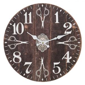 Hnědé nástěnné hodiny s nůžkami – 34x4 cm