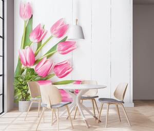 Malvis ® Tapeta Tulipány a bílé dřevo Vel. (šířka x výška): 288 x 200 cm
