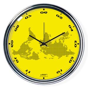 Žluté vodorovně zrcadlené hodiny s mapou (32 cm)