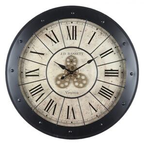 Černé kovové nástěnné hodiny s ozubenými kolečky Juliette – 80x9 cm