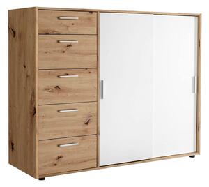 Komoda 2dv 5šx (Bílá / Dub artisan) Case