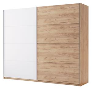 Skříň s posuvnými dveřmi 2,5x2,1m (Dveře Dub Kraft/Lesklá Bílá) série N Asti