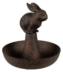 Hnědá kovová dekorativní miska králík – 12x13 cm