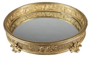 Zlatý antik dekorativní kulatý podnos se zrcadlem – 37x29x8 cm