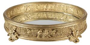 Zlatý antik dekorativní kulatý podnos se zrcadlem – 37x29x8 cm