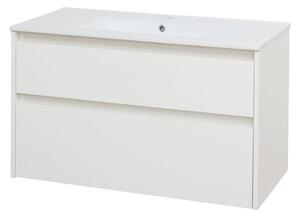 Mereo Mereo, Opto, koupelnová skříňka s keramickým umyvadlem 101 cm, bílá, dub, bílá/dub, černá, CN912