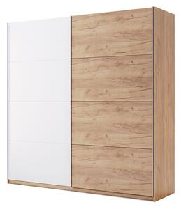 Skříň s posuvnými dveřmi 2.0x2.1 m (Dveře Dub Kraft/Lesklá Bílá) série N Asti