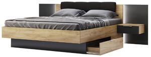 Sada Postel 180x200, měkké čelo, s nočními stolky (bez rámu) Lava / dub kraft Luna