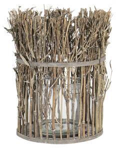 Lucerna se skleněným válcem z bambusových stonků s listy – 21x28 cm