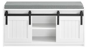Sobuy Fsr133-K-W Lavice Na Boty Se Sedátkem Skříňka Na Boty S Posuvnými Dveřmi Komoda Na Boty Úzký Botník Wd Cca 90X46X35Cm Bílá Barva