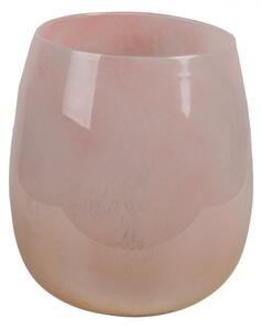 Růžový skleněný svícen na čajovou svíčku – 14x16 cm