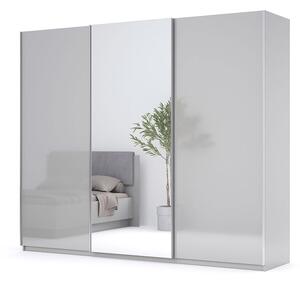 Skříň s posuvnými dveřmi 2,5x2,1 m lesklá šedá / zrcadlo Megy