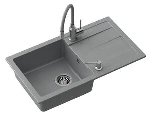 Šedý kuchyňský granitový dřez QUADRON READY- MAX + BATERIE A DÁVKOVAČ NA SAPONÁT