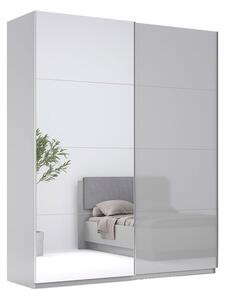 Skříň s posuvnými dveřmi 2.0x2.4 m, šedý lesk / zrcadlo Megy