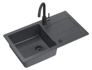 Černý kuchyňský granitový dřez QUADRON GO- MAX + CELOČERNÁ BATERIE