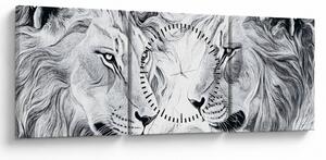 Obraz - Kreslené lví hlavy (s hodinami) (90x30 cm)