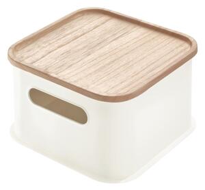 Bílý úložný box s víkem ze dřeva paulownia iDesign Eco Handled, 21,3 x 21,3 cm