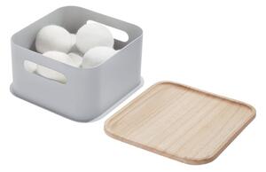 Šedý úložný box s víkem ze dřeva paulownia iDesign Eco Handled, 21,3 x 21,3 cm