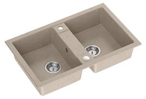 Béžový (pískový) dvoukomorový kuchyňský granitový dřez QUADRON DENZEL 120 bez baterie