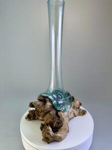 Váza vysoká, sklo a plavené dřevo