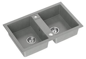 Šedý dvoukomorový kuchyňský granitový dřez QUADRON DENZEL 120 bez baterie
