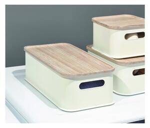Bílý úložný box s víkem ze dřeva paulownia iDesign Eco Handled, 21,3 x 43 cm