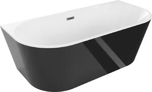 Mexen Oval, volně stojící nástěnná vana 180 x 80 cm, bílá-černá, broušený grafit přepad, 52671808075-95