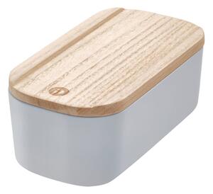 Šedý úložný box s víkem ze dřeva paulownia iDesign Eco, 9 x 18,3 cm