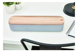 Šedý úložný box s víkem ze dřeva paulownia iDesign Eco, 9 x 36,5 cm