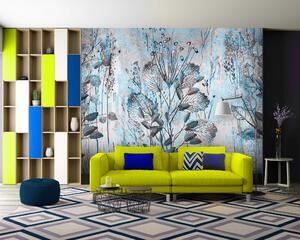 Malvis ® Tapeta Modrošedá rostlinná abstrakce Vel. (šířka x výška): 288 x 200 cm