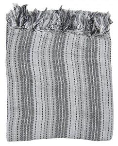 Šedý pruhovaný pléd z bavlny s třásněmi Betsie – 125x150 cm
