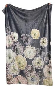 Černý sametový pléd s výraznými květy pivoněk VsnEych – 130x180 cm