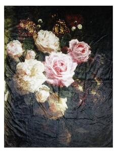 Černý plyšový pléd /přehoz s květy Vintage – 130x170 cm