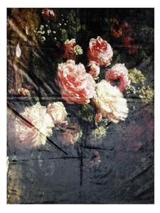 Černý plyšový pléd /přehoz s květy Vintage I – 130x170 cm
