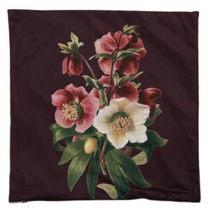 Vínový povlak na polštář s květy Čemeřice – 45x45 cm