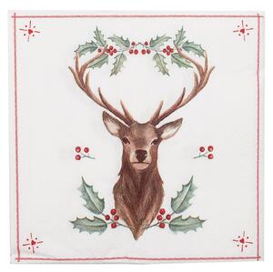 Papírové ubrousky s jelenem a cesmínou Holly Christmas – 33x33 cm