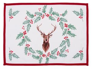 Sada 6 ks látkového stolního prostírání Holly Christmas s jelenem – 48x33 cm