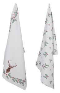 Sada 2 bavlněných kuchyňských utěrek Holly Christmas – 50x70 cm