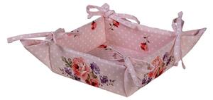 Růžový bavlněný košík na pečivo s růžemi Dotty Rose – 35x35x8 cm